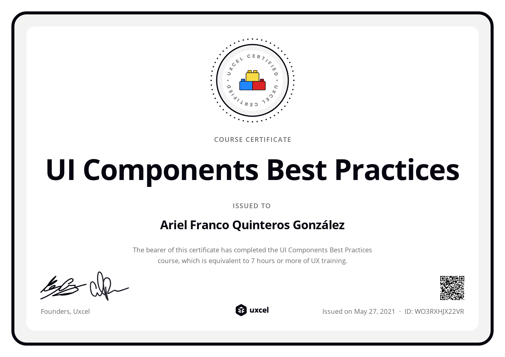 Ariel Franco Quinteros González's certificate
